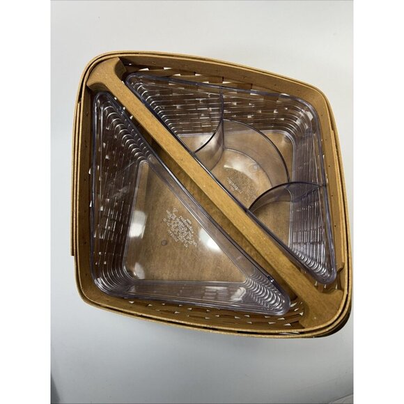 Vtg LONGABERGER SPIN ORGANIZER BASKET, LAZY SUSAN, TWO PROTECTORS, 2005 - Picture 4 of 13